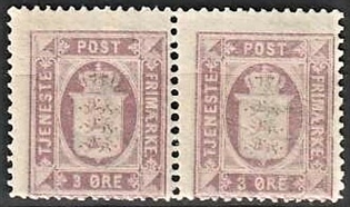 FRIMÆRKER DANMARK | 1875 - AFA 4 - 3 øre lilla i par - Postfrisk