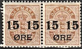 FRIMÆRKER DANMARK | 1904 - AFA 41 - 15/24 øre brun provisorier i par - Postfrisk