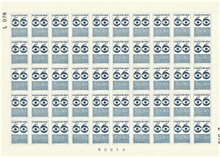 FRIMÆRKER DANMARK | 1966 - AFA 450F - Flygtning 1966 - 80 + 10 øre blå 50 stk. i ufoldet heleark - Postfrisk