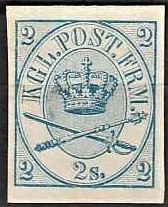 FRIMÆRKER DANMARK | 1864-70 - AFA 11 - 2 Skilling blå UTAKKET - Krone Scepter - Ubrugt