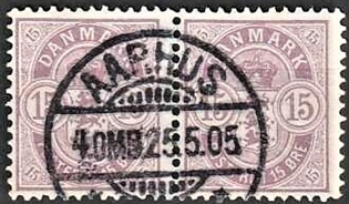 FRIMÆRKER DANMARK | 1901-02 - AFA 38 - 15 øre grålilla i par - Pragt Stemplet "AARHUS"