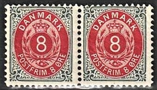 FRIMÆRKER DANMARK | 1895 - AFA 25By - 8 øre omv.r. grå/rød i par - Postfrisk