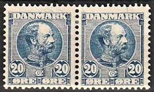 FRIMÆRKER DANMARK | 1904-05 - AFA 48 - Chr. IX 20 øre blå i par - Ubrugt
