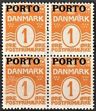 FRIMÆRKER DANMARK | 1921 - AFA 1 - 1 øre orange i 4-blok - Postfrisk