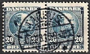 FRIMÆRKER DANMARK | 1904-05 - AFA 48a - Chr. IX 20 øre sortblå i par - Lux Stemplet