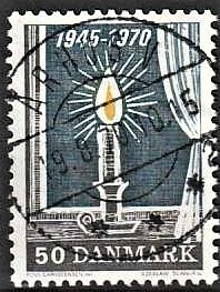 FRIMÆRKER DANMARK | 1970 - AFA 496 - Danmark besættelses ophør 25 år - 50 øre brun/gul/grå - Pragt Stemplet Århus V