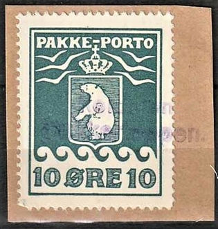 FRIMÆRKER GRØNLAND | 1915 - AFA 7 - PAKKE-PORTO 10 øre blå på klip - Stemplet