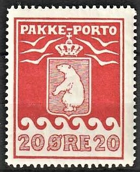 FRIMÆRKER GRØNLAND | 1915 - AFA 9l - PAKKE-PORTO 20 øre matrød, kartonpapir - Postfrisk