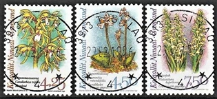 FRIMÆRKER GRØNLAND | 1996 - AFA 286-88 - Arktiske orkideer II - 4,25 - 7,50 kr. i sæt - Lux stemplet
