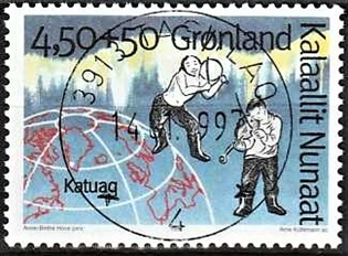 FRIMÆRKER GRØNLAND | 1997 - AFA 302 - Grønlands kulturhus - 4,50 kr. + 50 øre flerfarvet - Lux stemplet