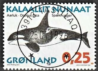 FRIMÆRKER GRØNLAND | 1996 - AFA 289 - Grønlandske hvaler I - 0,25 kr. matrød/flerfarvet - Lux stemplet