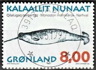 FRIMÆRKER GRØNLAND | 1997 - AFA 311 - Grønlandske hvaler II - 8,00 kr. matrød/flerfarvet - Lux stemplet