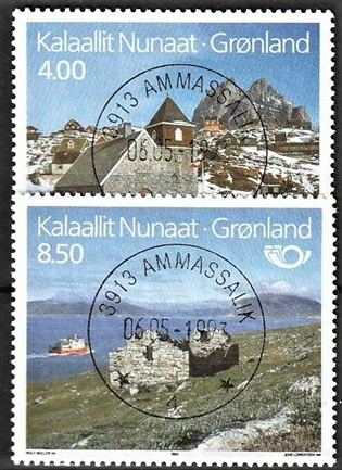 FRIMÆRKER GRØNLAND | 1993 - AFA 235,236 - Norden frimærker. Turisme - 4,00 + 8,50 kr. flerfarvet - Lux stemplet