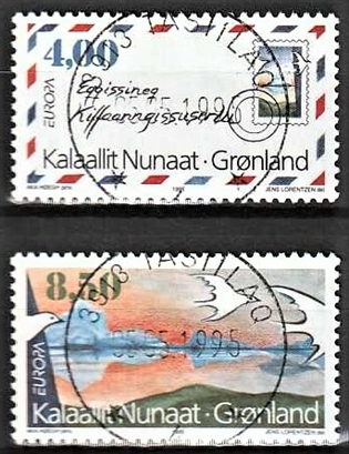 FRIMÆRKER GRØNLAND | 1995 - AFA 264,265 - Europamærker - 4,00 + 8,50 kr. flerfarvet - Lux stemplet