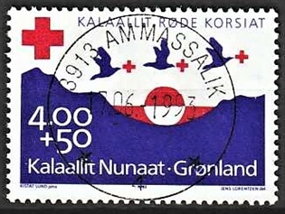 FRIMÆRKER GRØNLAND | 1993 - AFA 237 - Røde Kors - 4,00 kr. + 50 øre blåviolet/rød - Lux stemplet