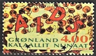 FRIMÆRKER GRØNLAND | 1993 - AFA 240 - Propaganda mod AIDS - 4,00 kr. flerfarvet - Lux stemplet