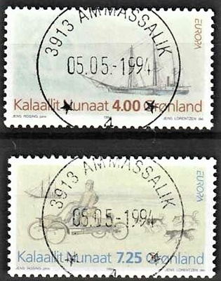 FRIMÆRKER GRØNLAND | 1994 - AFA 249,250 - Europamærker - 4,00 + 7,25 kr. flerfarvet - Lux stemplet