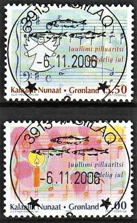 FRIMÆRKER GRØNLAND | 2006 - AFA 480,481 - Julefrimærker - 5,50 + 7,00 kr. flerfarvet - Lux stemplet