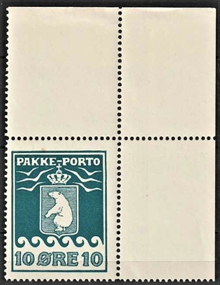FRIMÆRKER GRØNLAND | 1915 - AFA 7 - PAKKEPORTO - 10 øre blå med øvre NØ marginal - Postfrisk