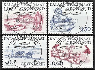 FRIMÆRKER GRØNLAND | 2001 - AFA 368-71 - Arktiske vikinger III. - 1,00 - 10,00 kr. flerfarvet - Lux stemplet