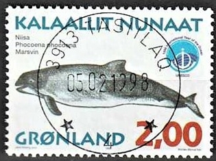 FRIMÆRKER GRØNLAND | 1998 - AFA 319 - Grønlandske hvaler III - 2,00 kr. matrød/flerfarvet - Lux stemplet
