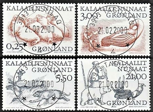 FRIMÆRKER GRØNLAND | 2000 - AFA 352-55 - Arktiske vikinger II. - 0,25 - 21,00 kr. flerfarvet - Lux stemplet