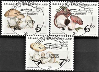 FRIMÆRKER GRØNLAND | 2006 - AFA 470-72 - Spiselige svampe i Grønland II - 5,50 - 10,00 kr. flerfarvet - Lux stemplet