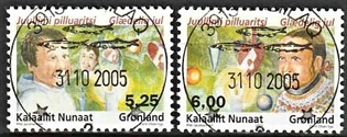 FRIMÆRKER GRØNLAND | 2005 - AFA 458,459 - Julefrimærker - 5,25 + 6,00 kr. flerfarvet - Lux stemplet