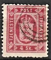 FRIMÆRKER DANMARK | 1871 - AFA 2A - 4 Skilling karminrosa Tk. 12 1/2 - Stemplet