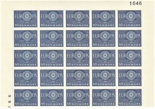 FRIMÆRKER DANMARK | 1969 - AFA 482 - CEPT - 90 øre blå 25 stk. i øvre arkstykke - Postfrisk