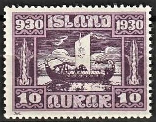 FRIMÆRKER ISLAND | 1930 - AFA 128 - Alting 1000 års jubilæum - 10 aur lilla - Postfrisk