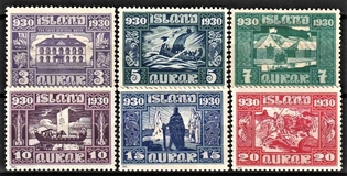 FRIMÆRKER ISLAND | 1930 - AFA 125-30 - Alting 1000 års jubilæum - 3-20 aur - Ubrugt