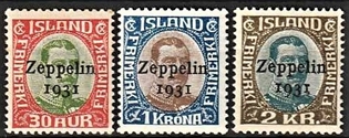 FRIMÆRKER ISLAND | 1931 - AFA 147-149 - Zeppelin - 30 aur - 2 Kr. Chr. X overtryk Zeppelin i komplet sæt - Ubrugt