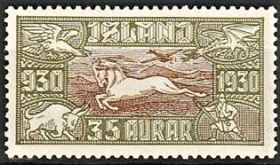 FRIMÆRKER ISLAND | 1930 - AFA 144 - Altingsjubilæum Luftpost - 35 aur oliven/brun - Postfrisk