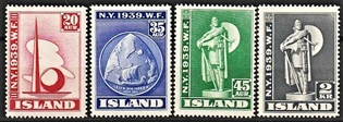 FRIMÆRKER ISLAND | 1939 - AFA 206-09 - Verdensudstilling i New York - 20 aur - 2 kr. i komplet sæt - Ubrugt