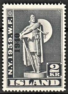 FRIMÆRKER ISLAND | 1940 - AFA 222 - Verdensudstilling overtryk 1940 - 2 kr. grå - Postfrisk (perfekt takning)
