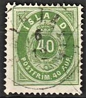 FRIMÆRKER ISLAND | 1875-76 - AFA nr. 11 -40 aur grøn - Stemplet