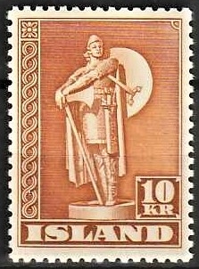 FRIMÆRKER ISLAND | 1947 - AFA 241B - Thorfinn Karlsefni - 10 kr. orangebrun tk. 11 1/2 - Postfrisk