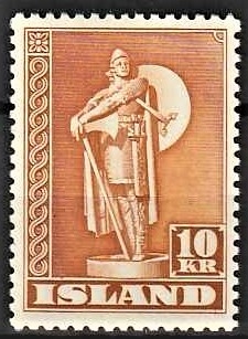 FRIMÆRKER ISLAND | 1947 - AFA 241B - Thorfinn Karlsefni - 10 kr. orangebrun tk. 11 1/2 - Postfrisk
