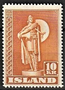 FRIMÆRKER ISLAND | 1945 - AFA 241 - Thorfinn Karlsefni - 10 kr. orangebrun tk. 14 - Postfrisk