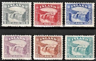 FRIMÆRKER ISLAND | 1930-31 - AFA 150-155 - Gullfoss - Komplet sæt - Ubrugt