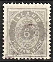 FRIMÆRKER ISLAND | 1875-76 - AFA 7B - 6 aur grå tk. 12 3/4 - Stemplet
