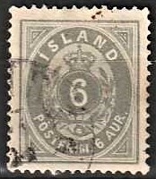 FRIMÆRKER ISLAND | 1875-76 - AFA 7 - 6 aur grå tk. 14 - Stemplet
