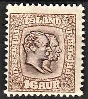 FRIMÆRKER ISLAND | 1907 - AFA 55 - Chr. IX og Frederik VIII - 16 aur brun tk. 12 3/4 - Ubrugt 