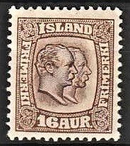 FRIMÆRKER ISLAND | 1907 - AFA 55 - Chr. IX og Frederik VIII - 16 aur brun tk. 12 3/4 - Ubrugt 