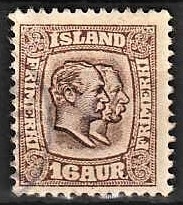 FRIMÆRKER ISLAND | 1907 - AFA 55 - Chr. IX og Frederik VIII - 16 aur brun tk. 12 3/4 - Stemplet