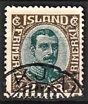 FRIMÆRKER ISLAND | 1920 - AFA 97 - Kong Christian X - 2 kr. mørkbrun/blå - Stemplet