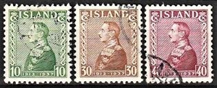 FRIMÆRKER ISLAND | 1937 - AFA 187-89 - Chr. X Sølvjubilæum - 10-40 aur - Stemplet