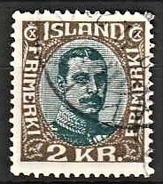 FRIMÆRKER ISLAND | 1920 - AFA 97 - Kong Christian X - 2 kr. mørkbrun/blå - Stemplet