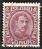 FRIMÆRKER ISLAND | 1931-33 - AFA 163 - Kong Christian X - 40 øre lillarød - Stemplet